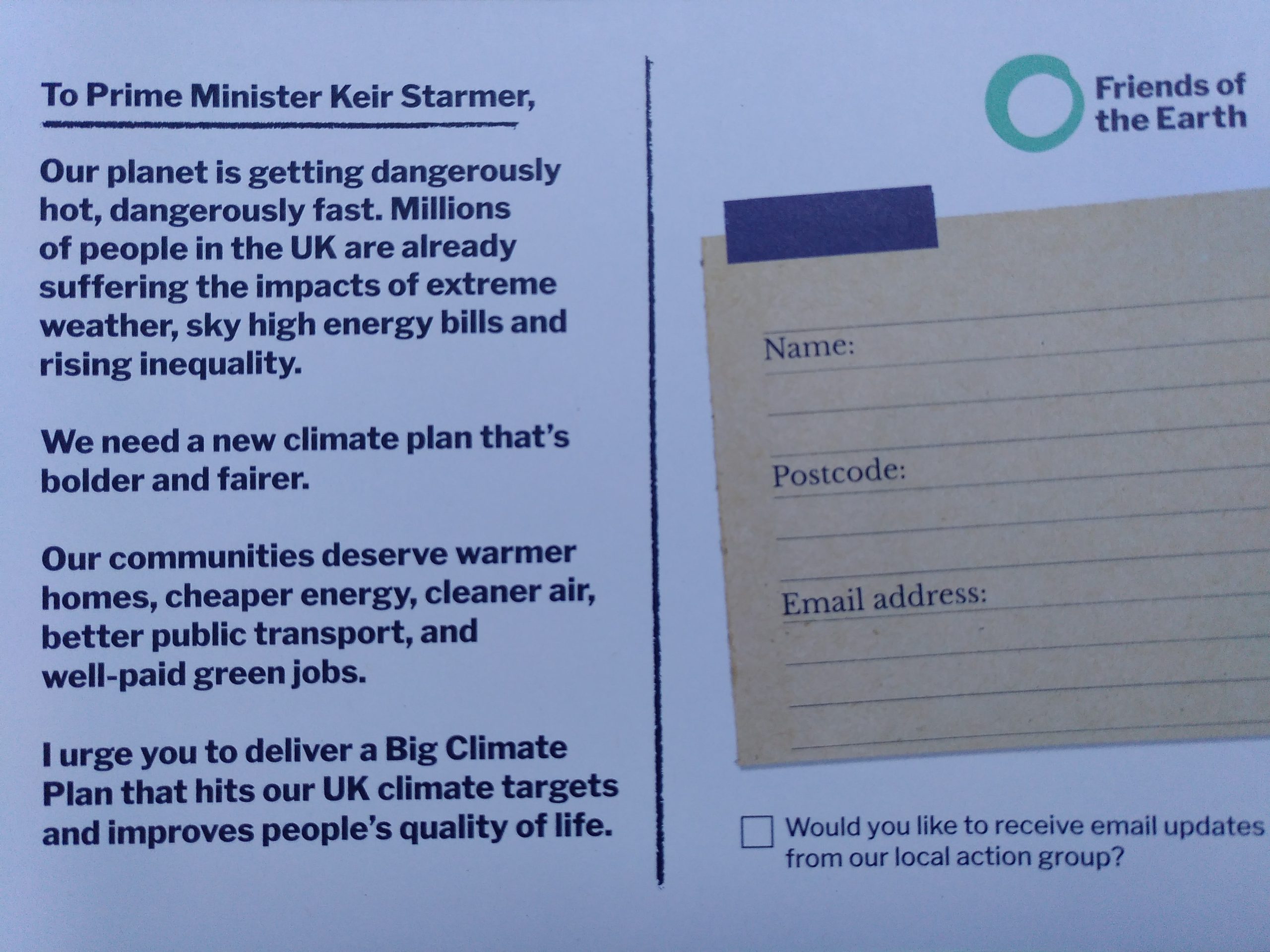 Climate plan postcard